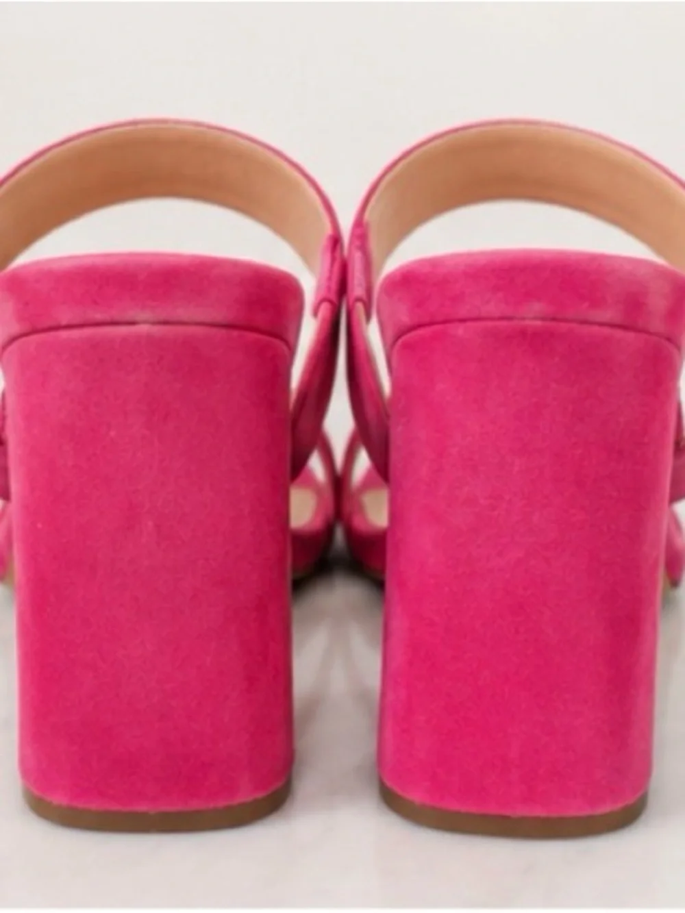 SCHUTZ Hot Pink Suede Double-Strap Block Heel Sandals